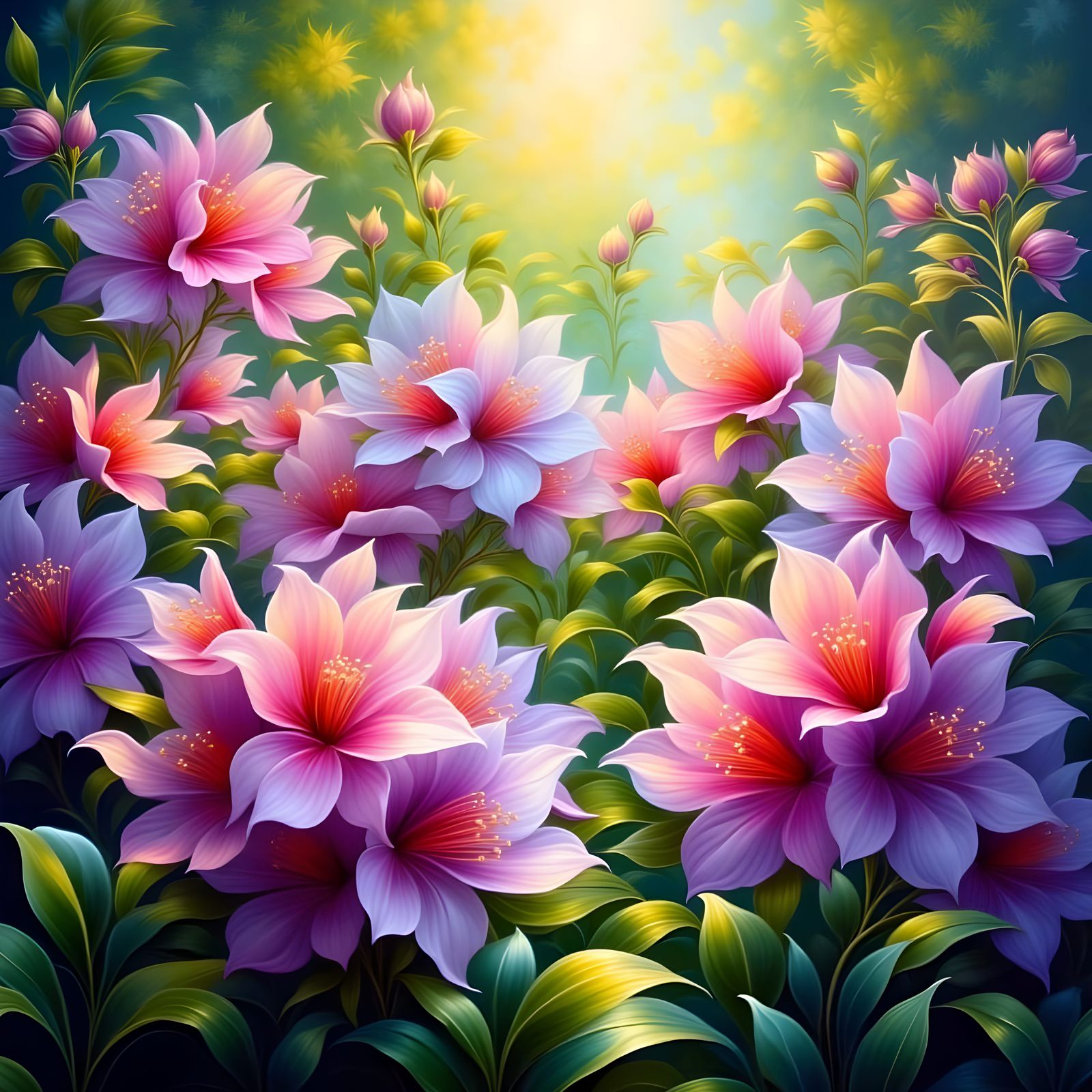 Vibrant Rhododendron Garden Basks in Warm Sunlight