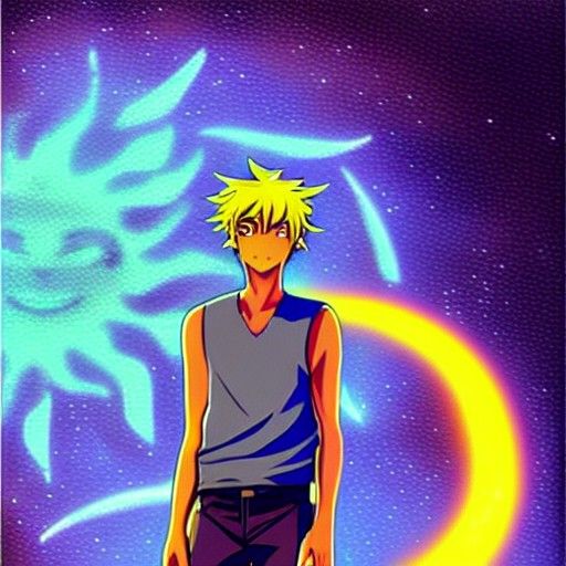 Golden Youth Admires the Radiant Sun Energy