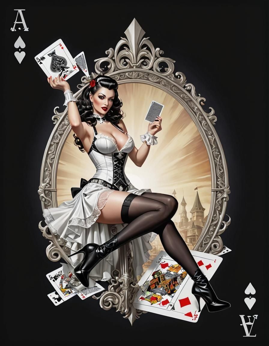 Sultry Pinup Card Shark in Hyperrealistic Pinup Style