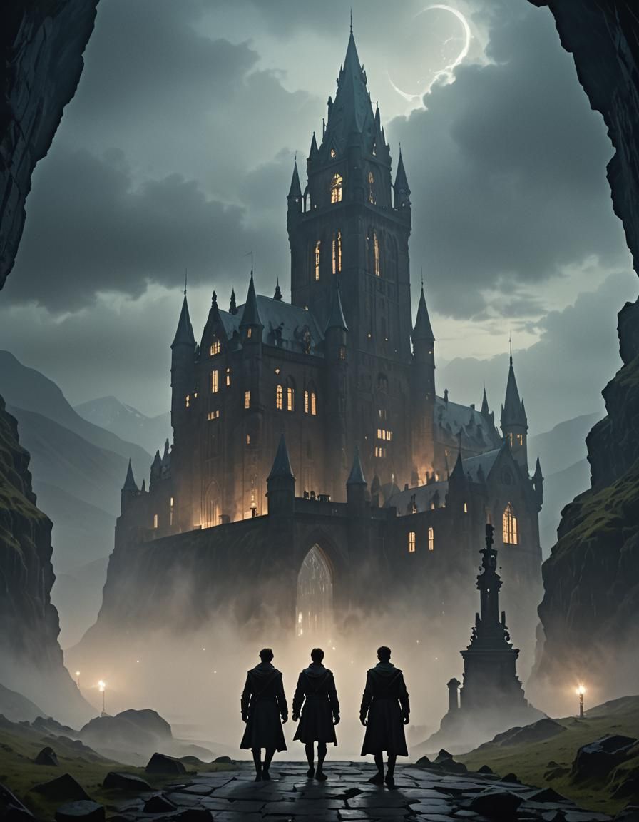 Silhouetted Lovers Amidst Arcane Halls