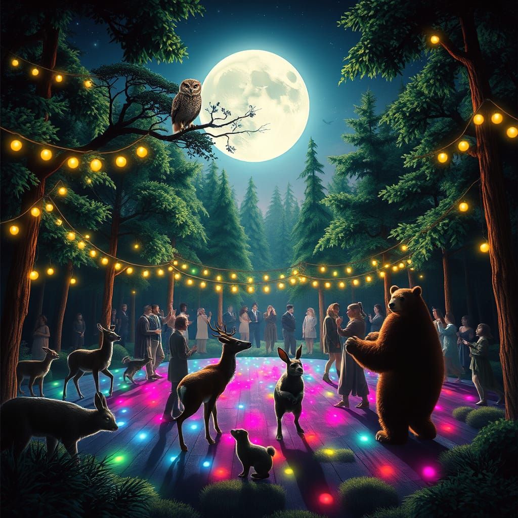 Whimsical Woodland Disco Under Starry Skies