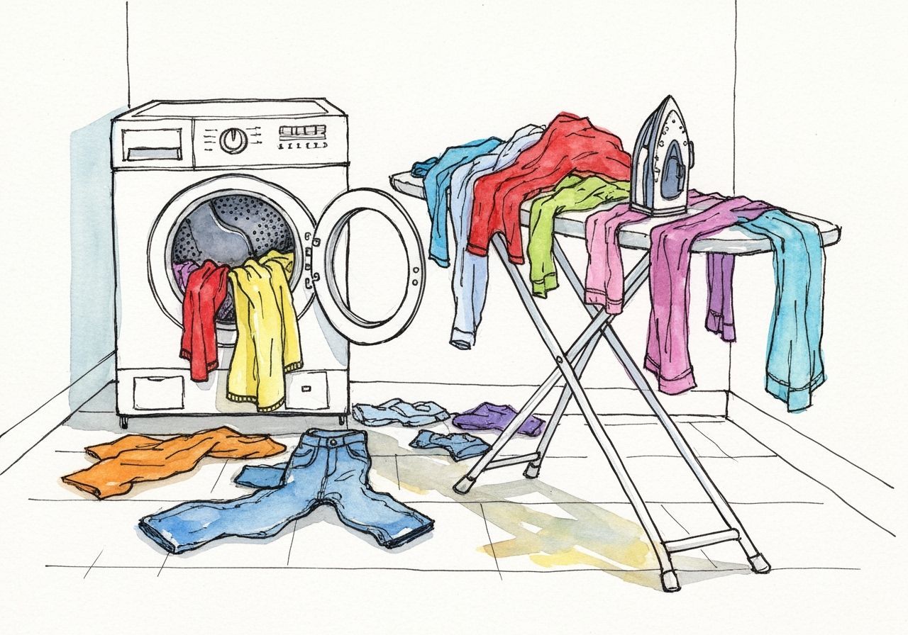Ink and Watercolor Laundry Room Sketch with Vibrant Colors