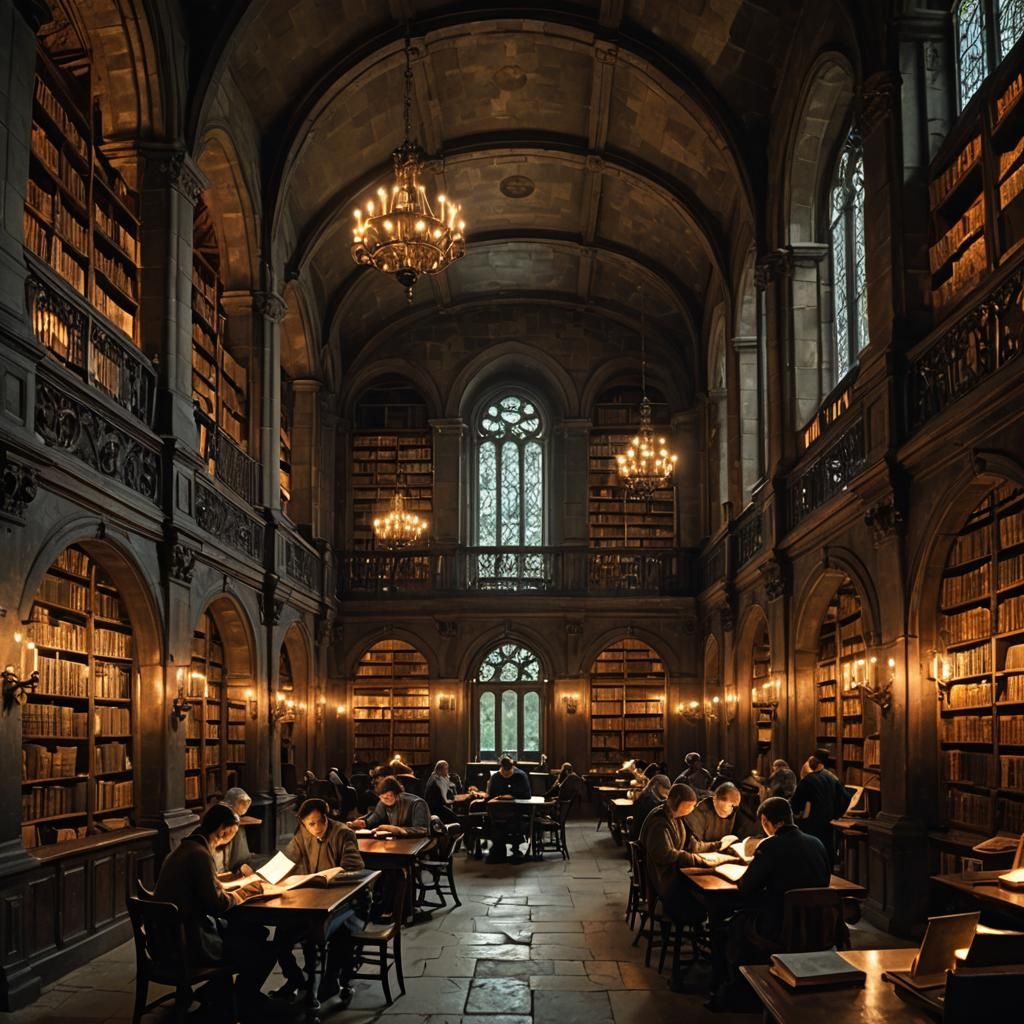 Mysterious Library Scene with Arcane Glow