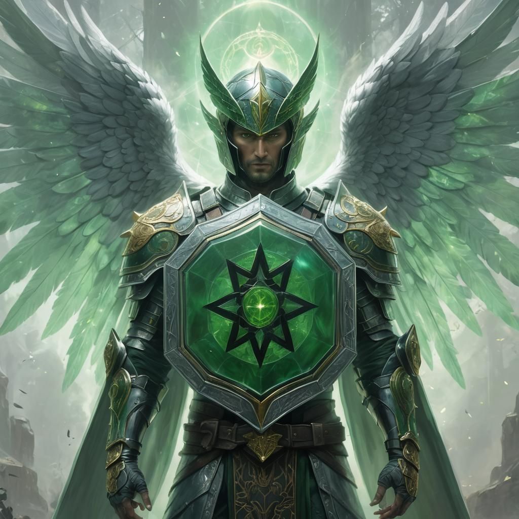 Archangel Uriel in Shimmering Opalescent Armor, Dark Fantasy...