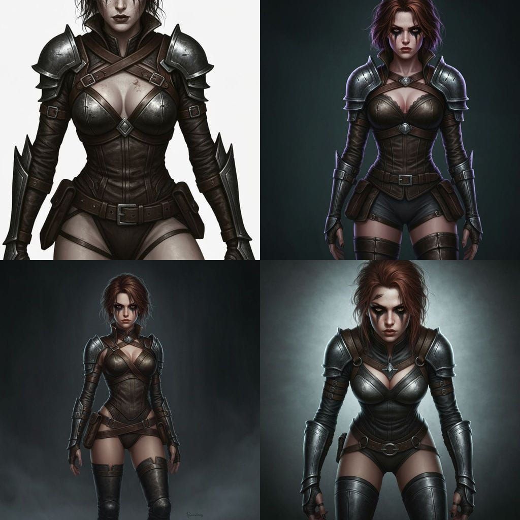 Gritty Female Rogue Character with Auburn Hair and Smoky Eye...