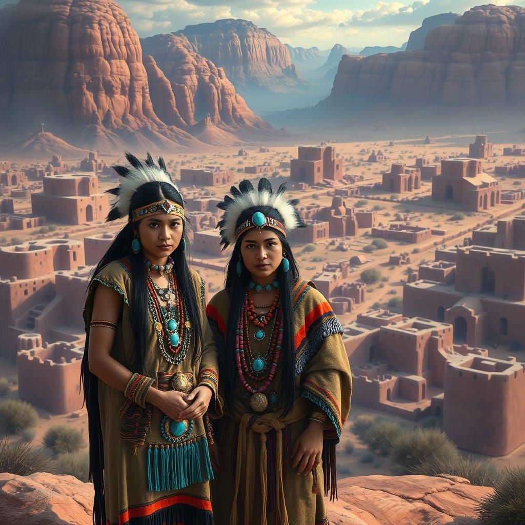 Zuni Tribe Members in Traditional Dress, Matte Painting