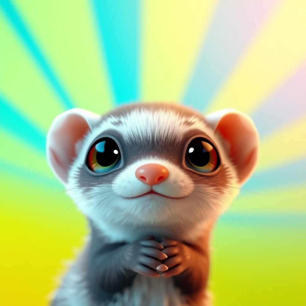 Innocent Ferret Radiates Cuteness in Vibrant Dreamlike Setti...