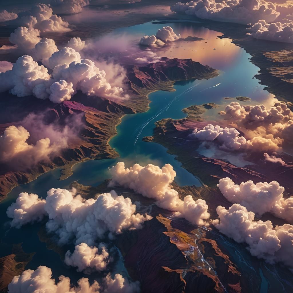 Epic Cinematic Sky Landscape with Waters Below and Above the...