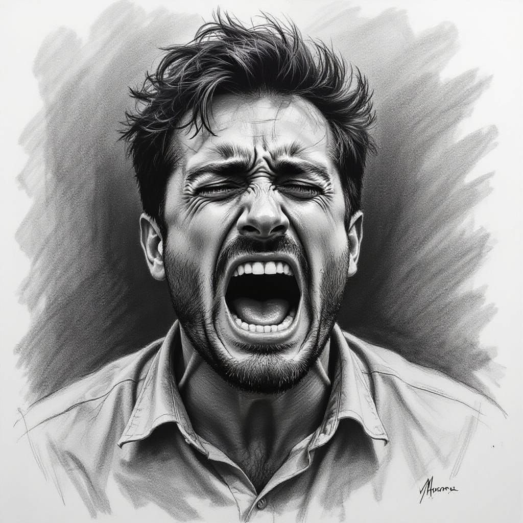 Charcoal Portrait of a Man in Agony