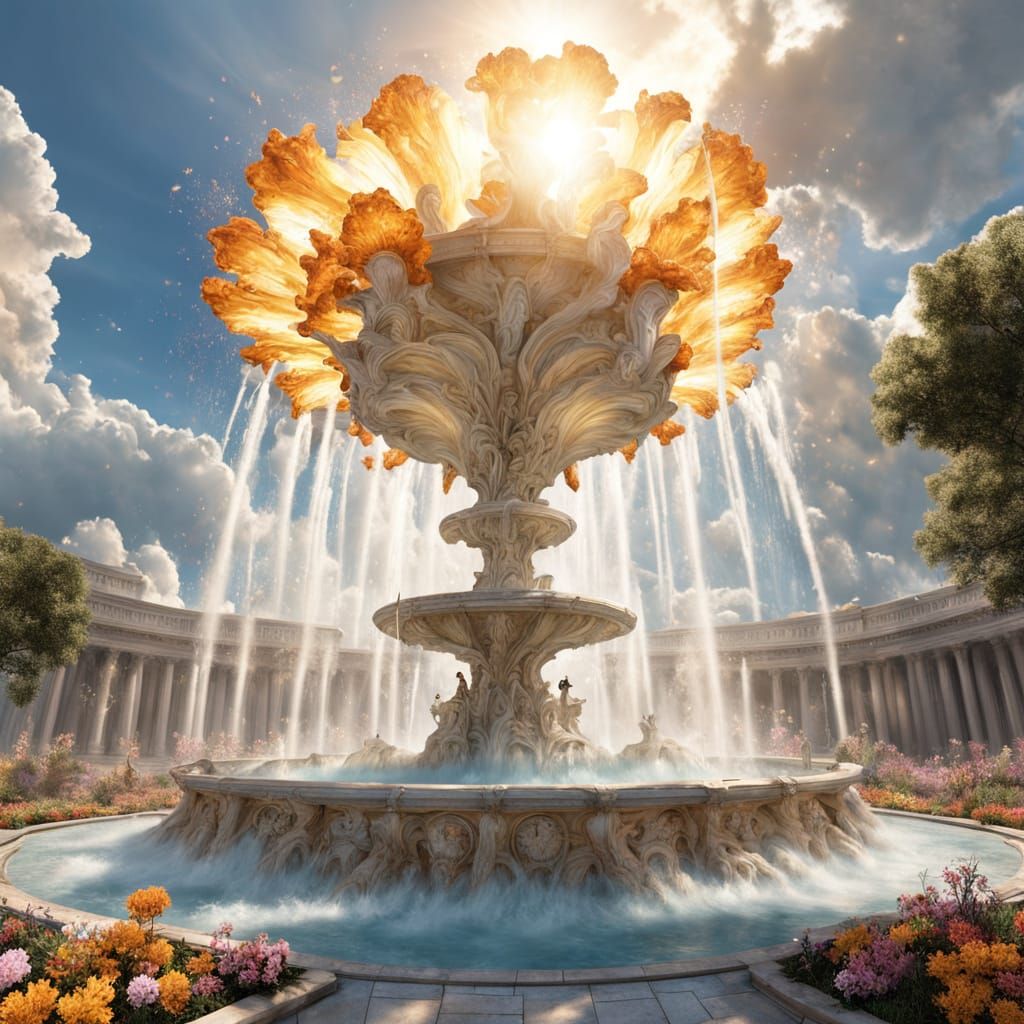 Exploding Divine Fountain in Radiant Temple Garden
