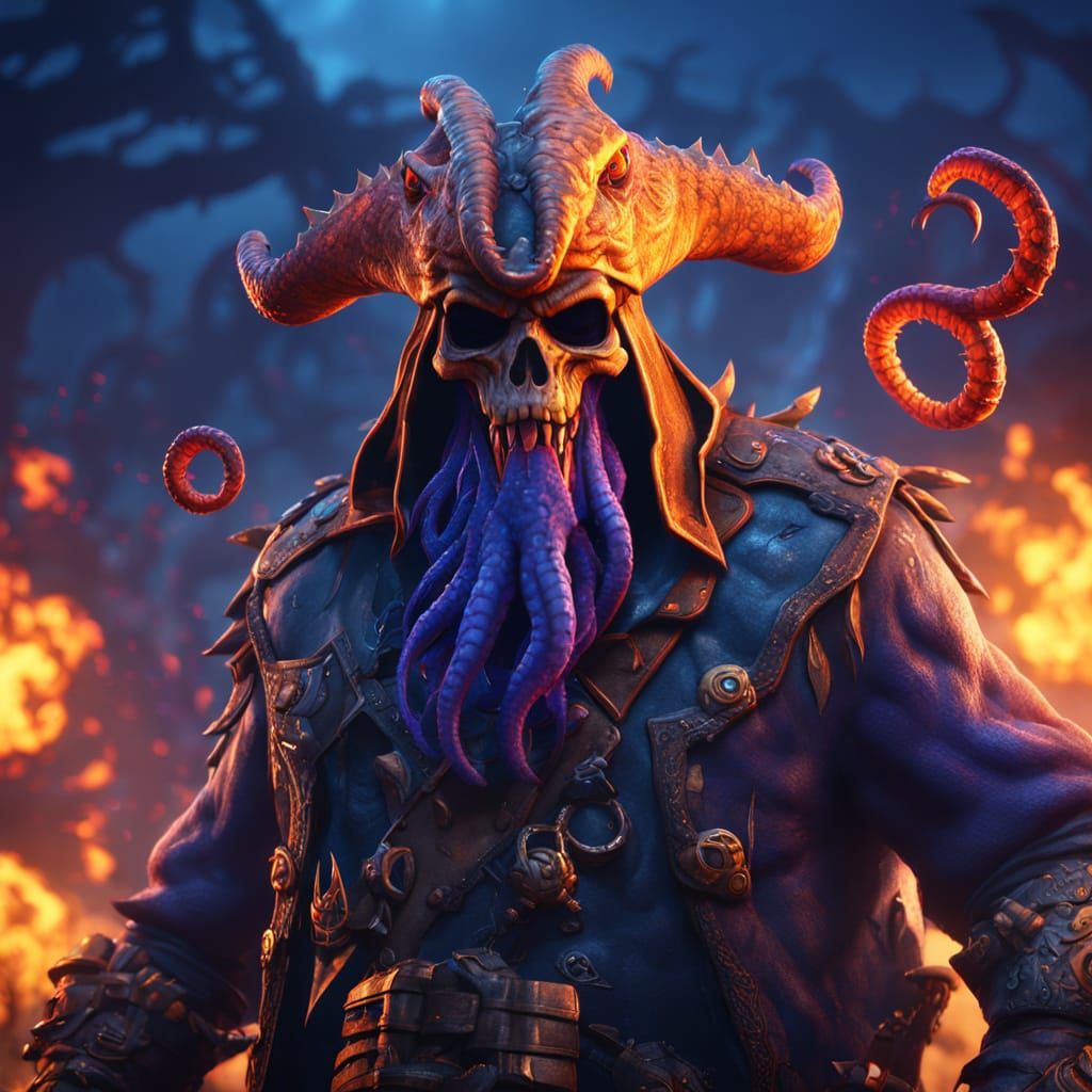 Kraken Pirate in Demons Domain, Fortnite-Style Fantasy Art
