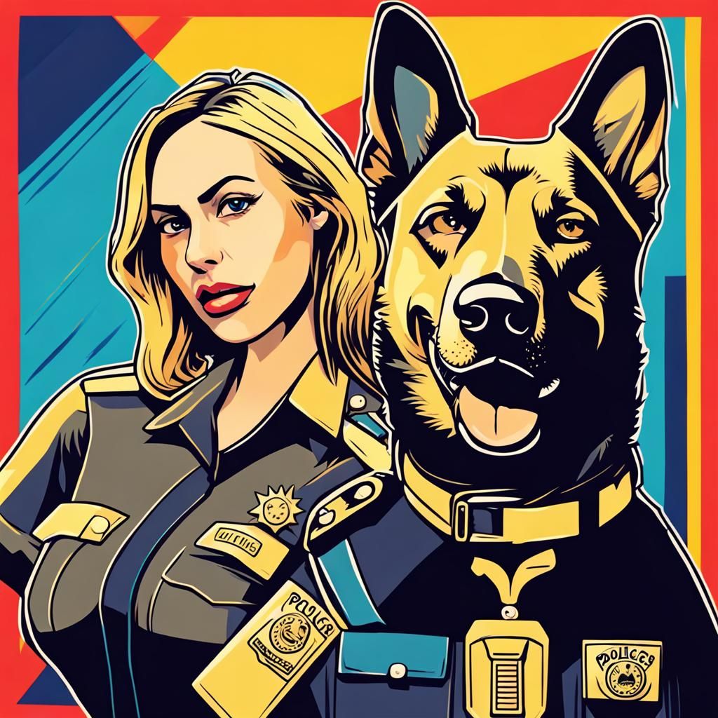 Strong Woman Police Officer and Loyal Police Dog