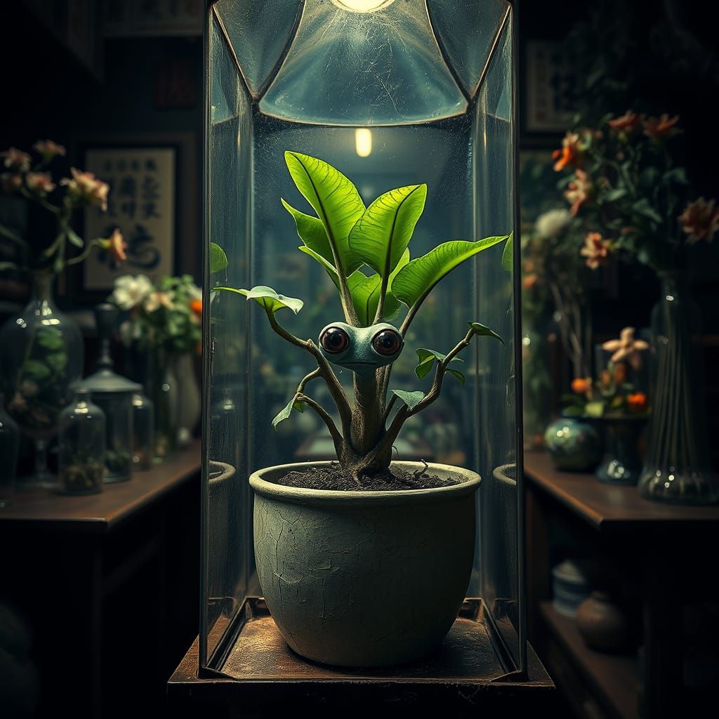 Mysterious Flycatcher Plant in a Dimly Lit, Atmospheric Sett...