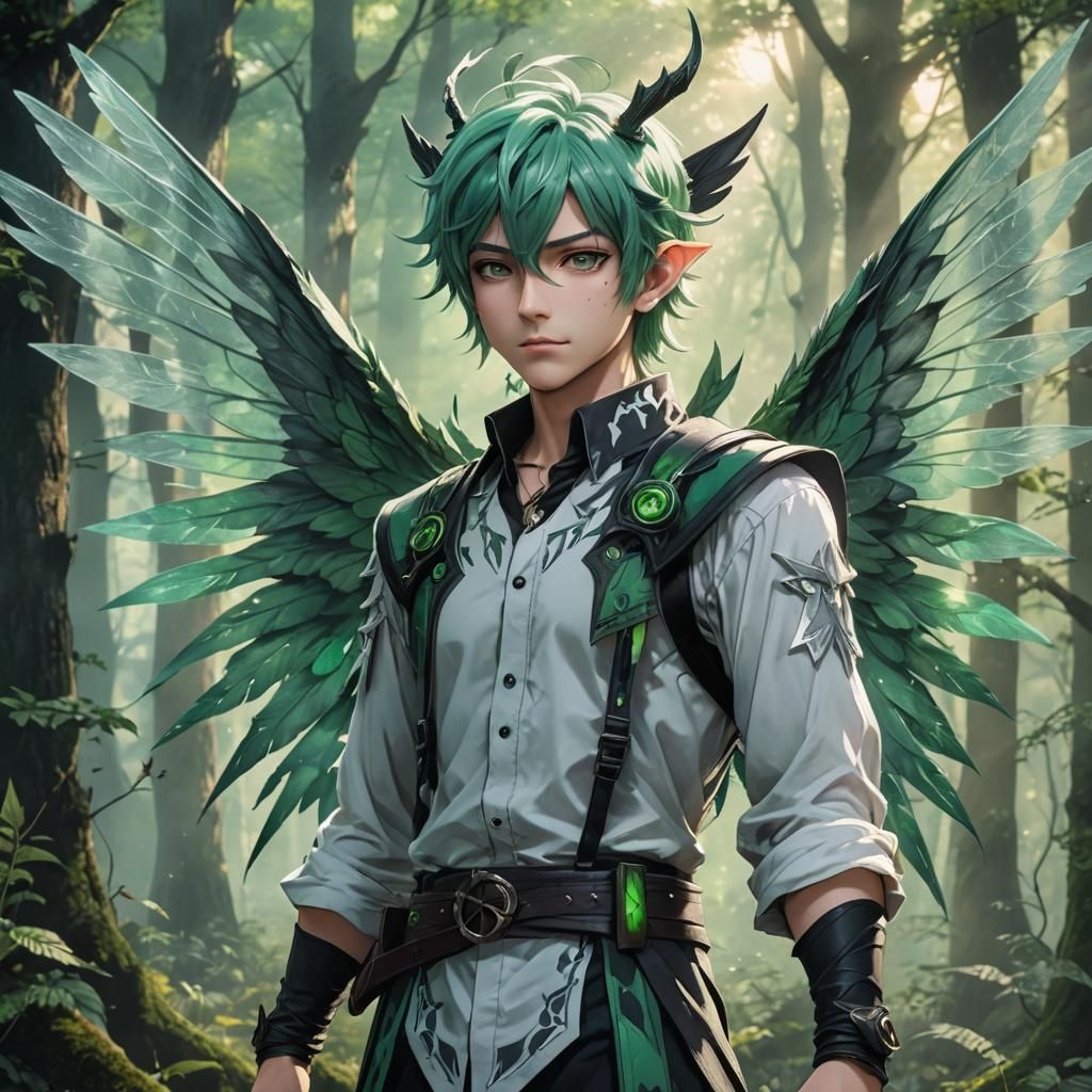 Mysterious Male Fairy in a Misty Forest