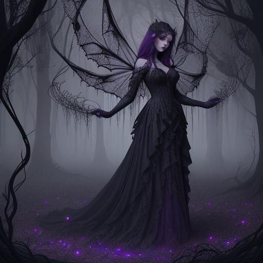 Gothic Fairy in Spiderweb Dress: Dark Fantasy Art