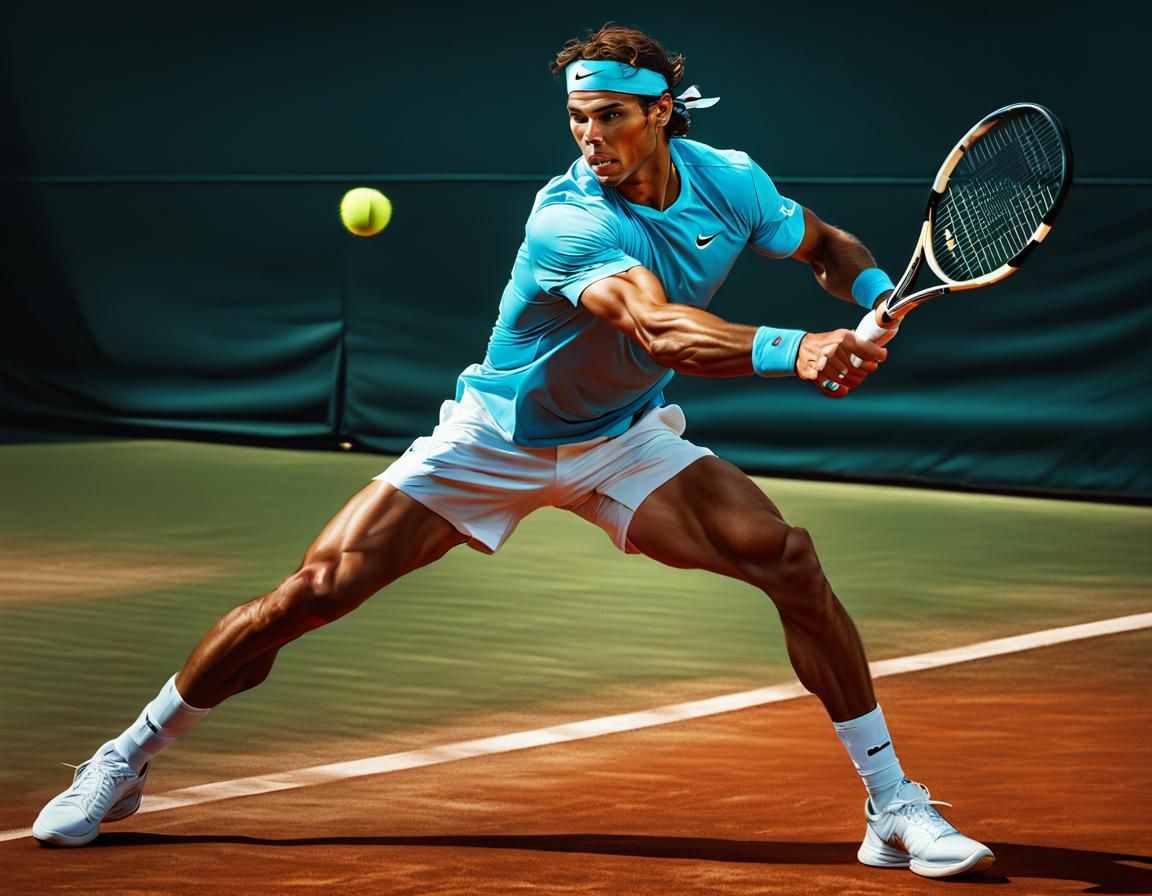 Rafael Nadal Tennis Champion in Hyperrealistic Oil Painting