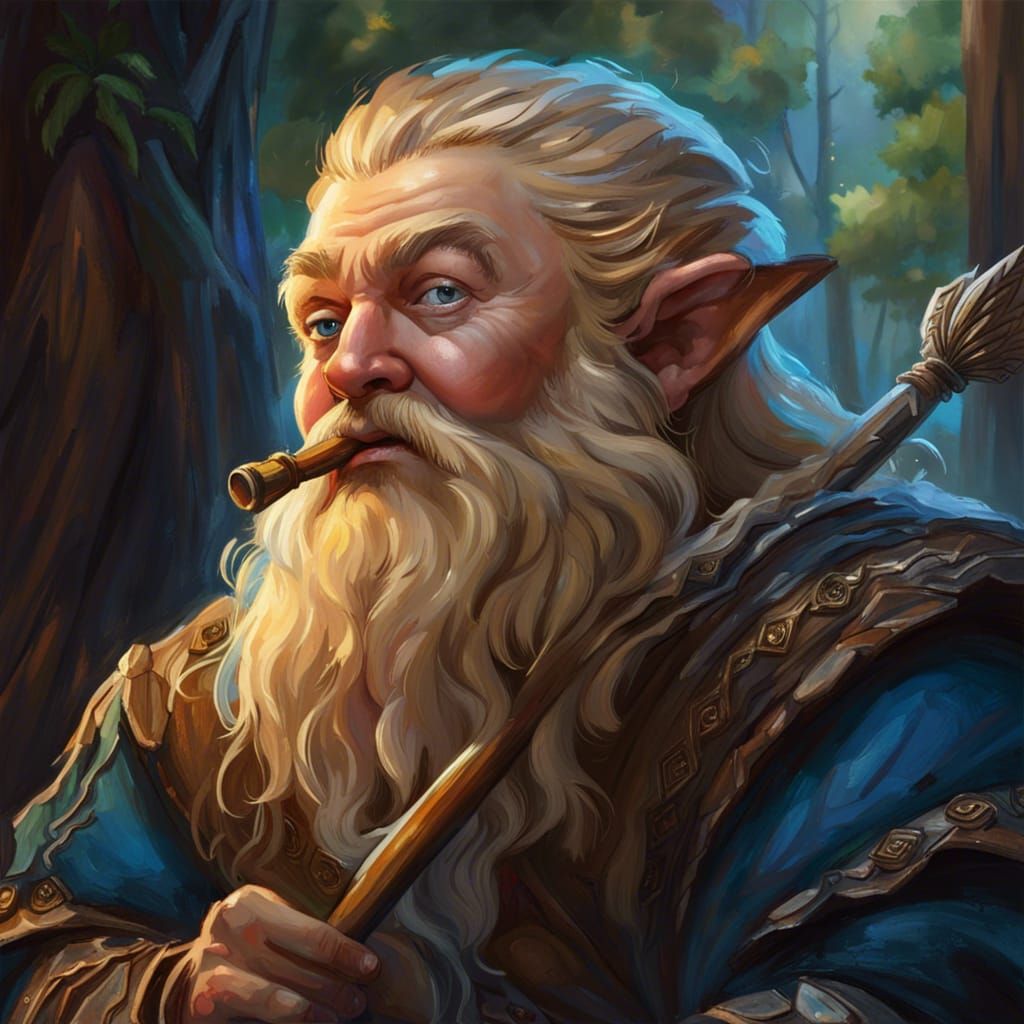 Dwarf Minstrel in a Vibrant Fantasy Forest