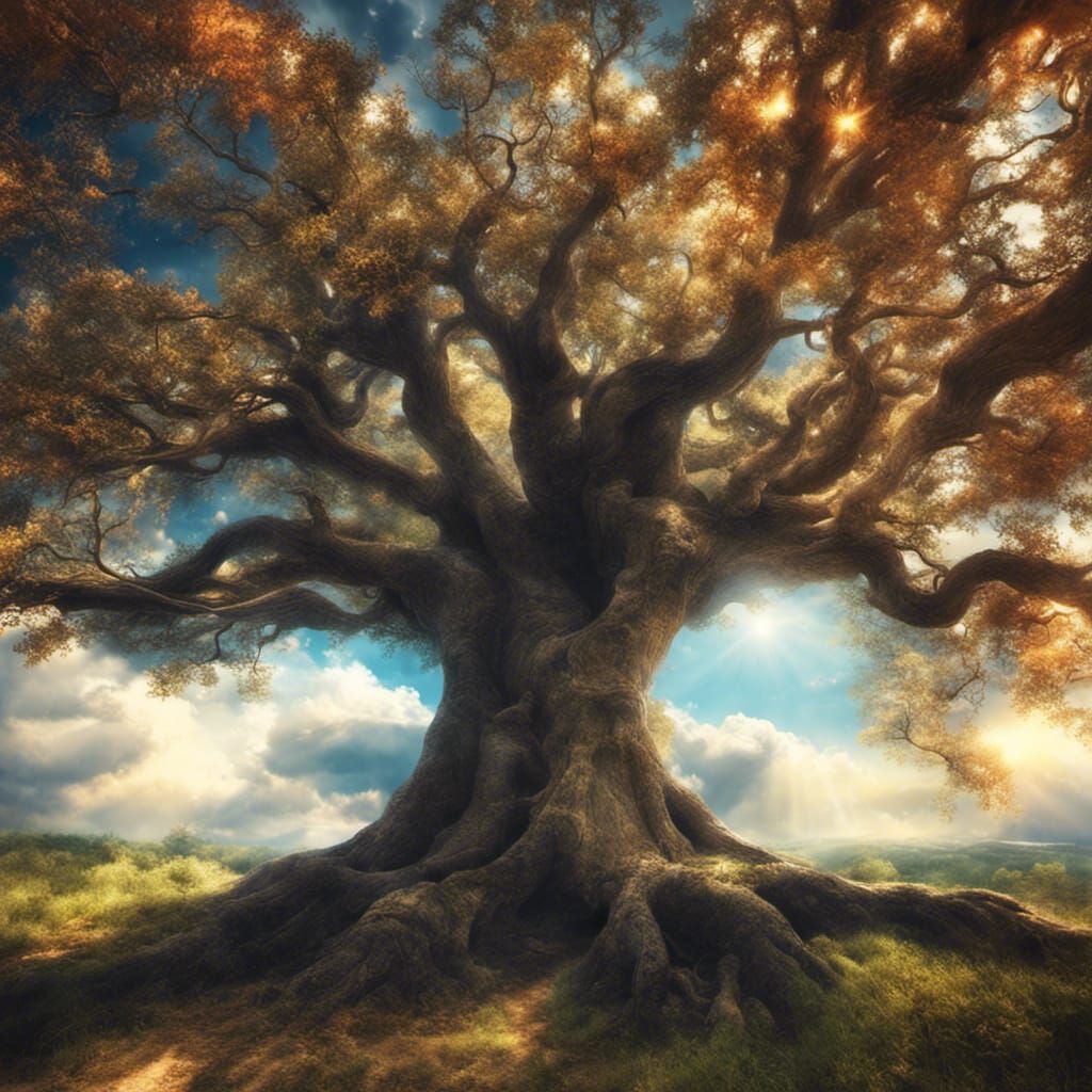 Sunlit Sanctuary from Within Ancient Oak