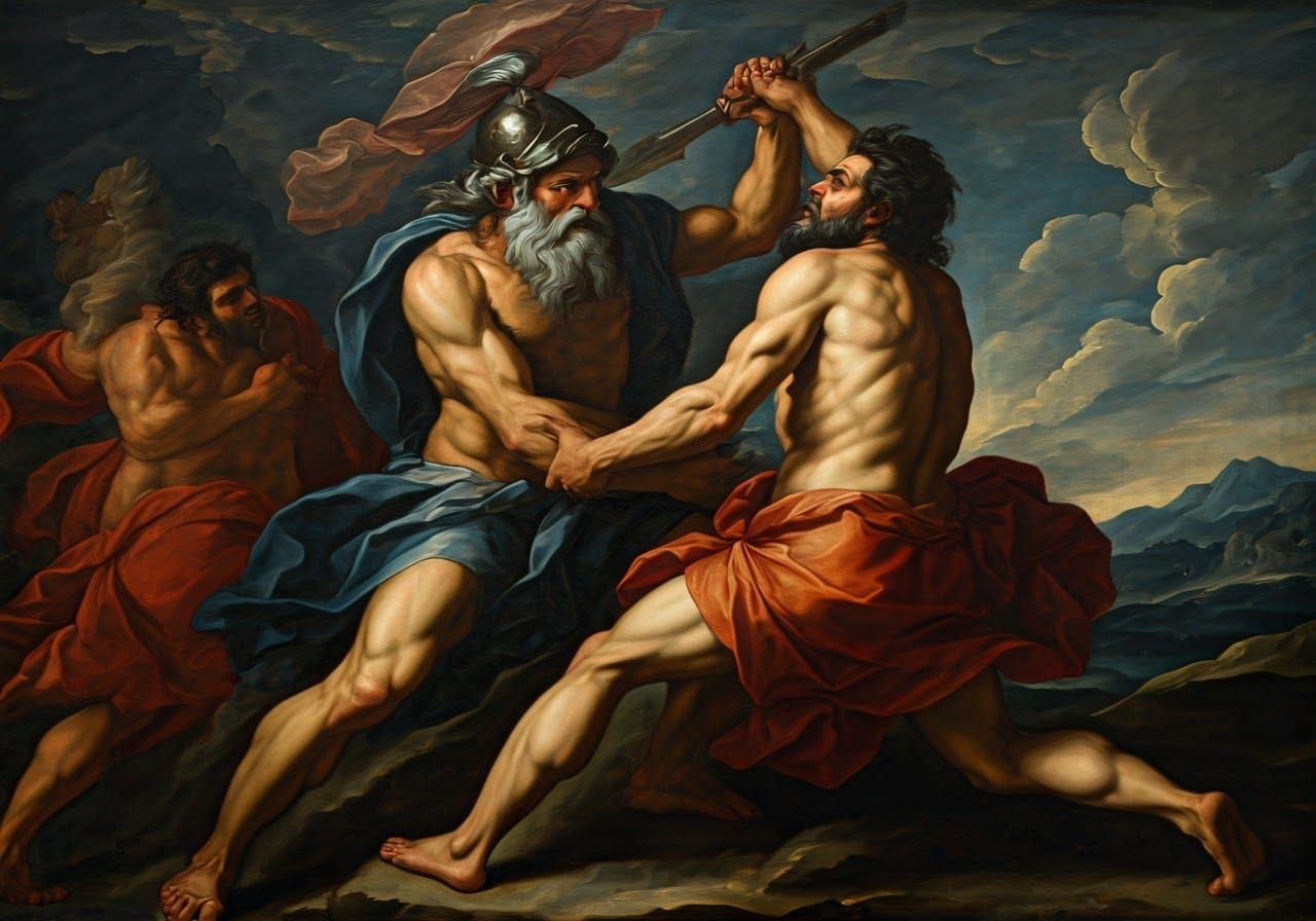 Divine Gladiators in a Chiaroscuro Wrestling Scene