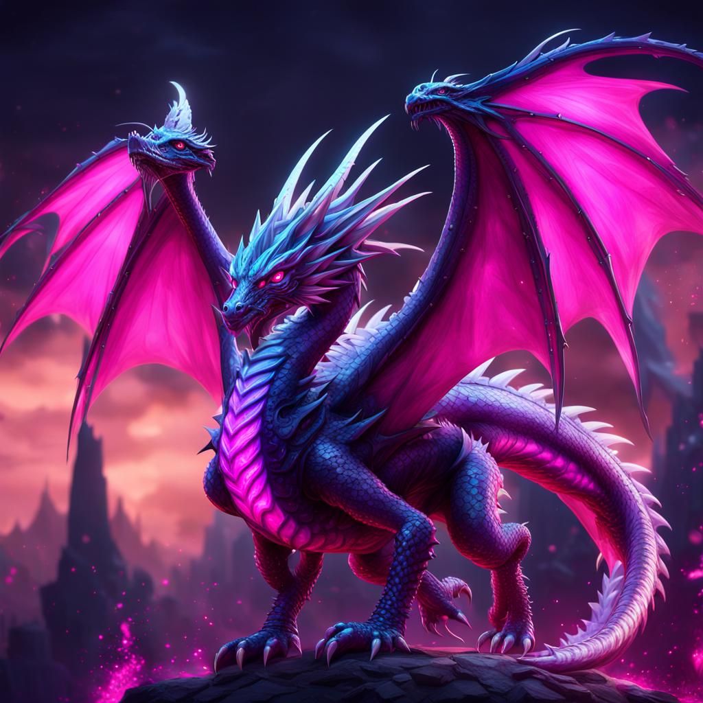 Fantastical Dragon Concept Art with Neon Accents