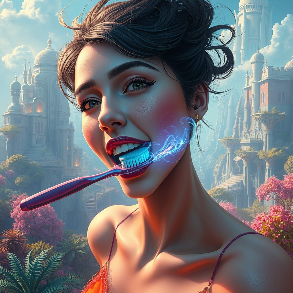 Whimsical Woman in Fantasy Landscape