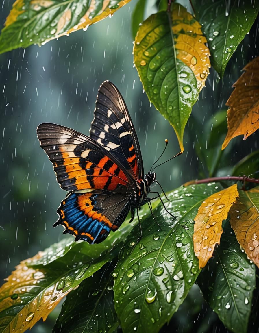 Intricately Detailed Butterfly Takes Refuge in a Splash of C...