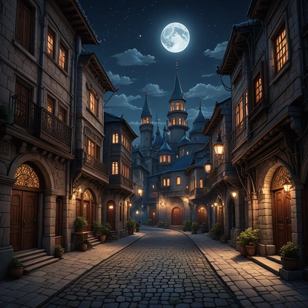 Luminous Nighttime Scene in a Whimsical Turkish Street