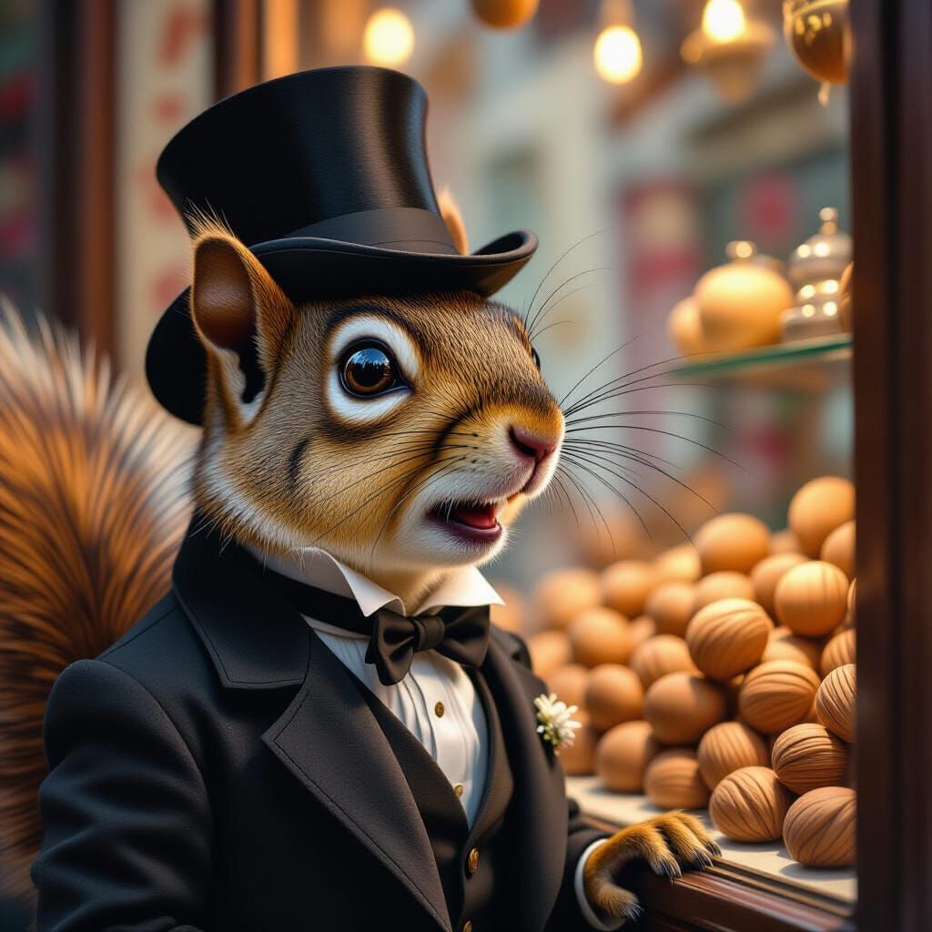 Victorian Squirrel Discovering Nut Treats, Hyperdetailed Ill...
