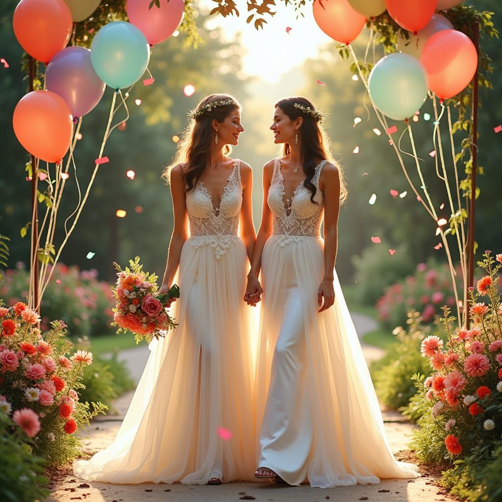 Joyful Outdoor Wedding Celebration in Vibrant Whimsical Styl...