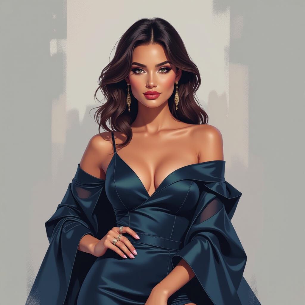 Elegant Woman Posing in Futuristic Abstract Art