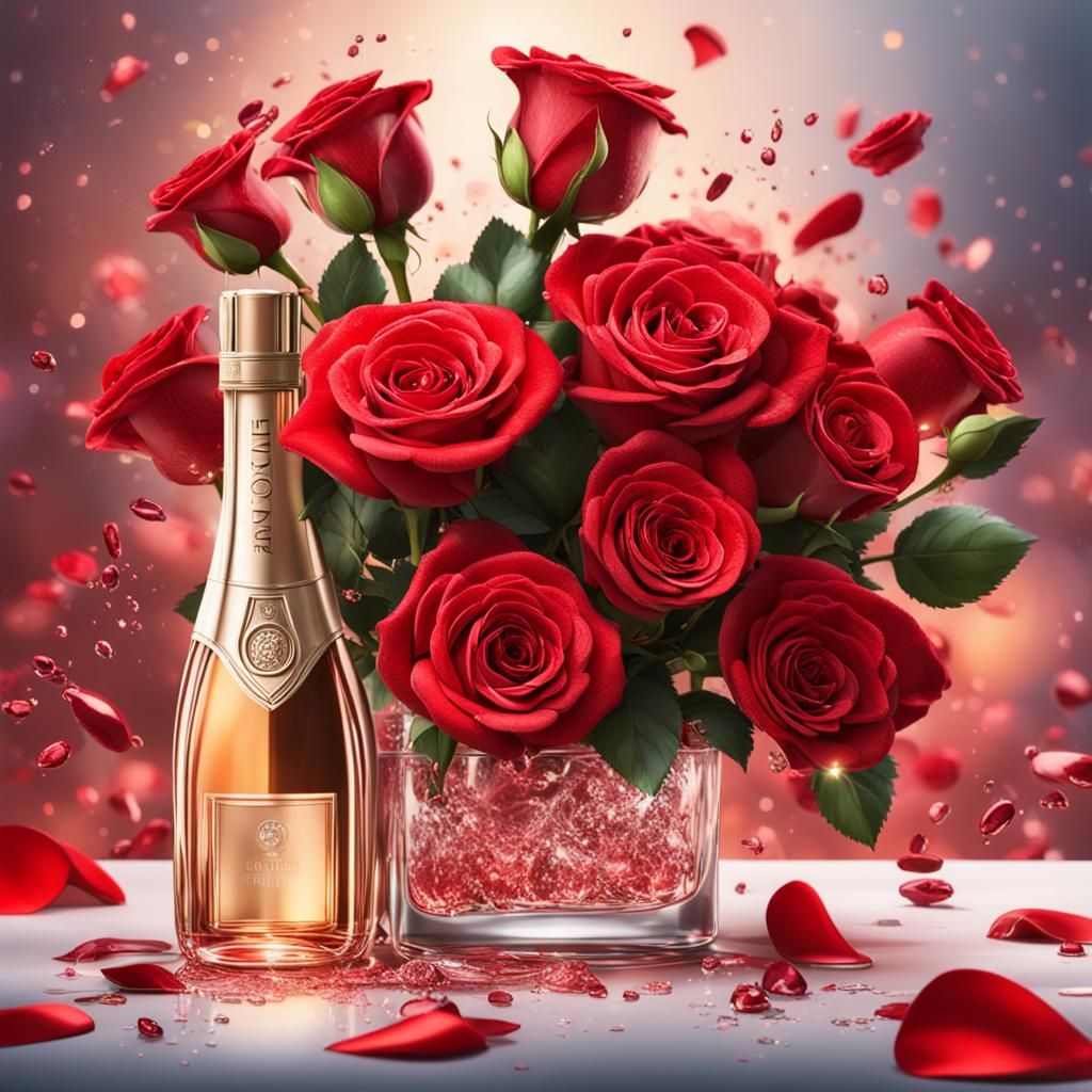 Bouquet of Red Roses for Mother's Birthday in Hyperrealistic...