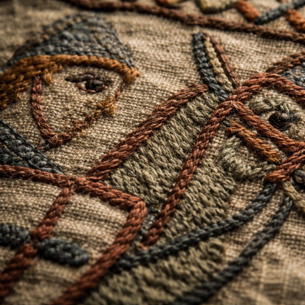 Bayeux Tapestry Macro: Woven Linen and Wool Embroidery Textu...