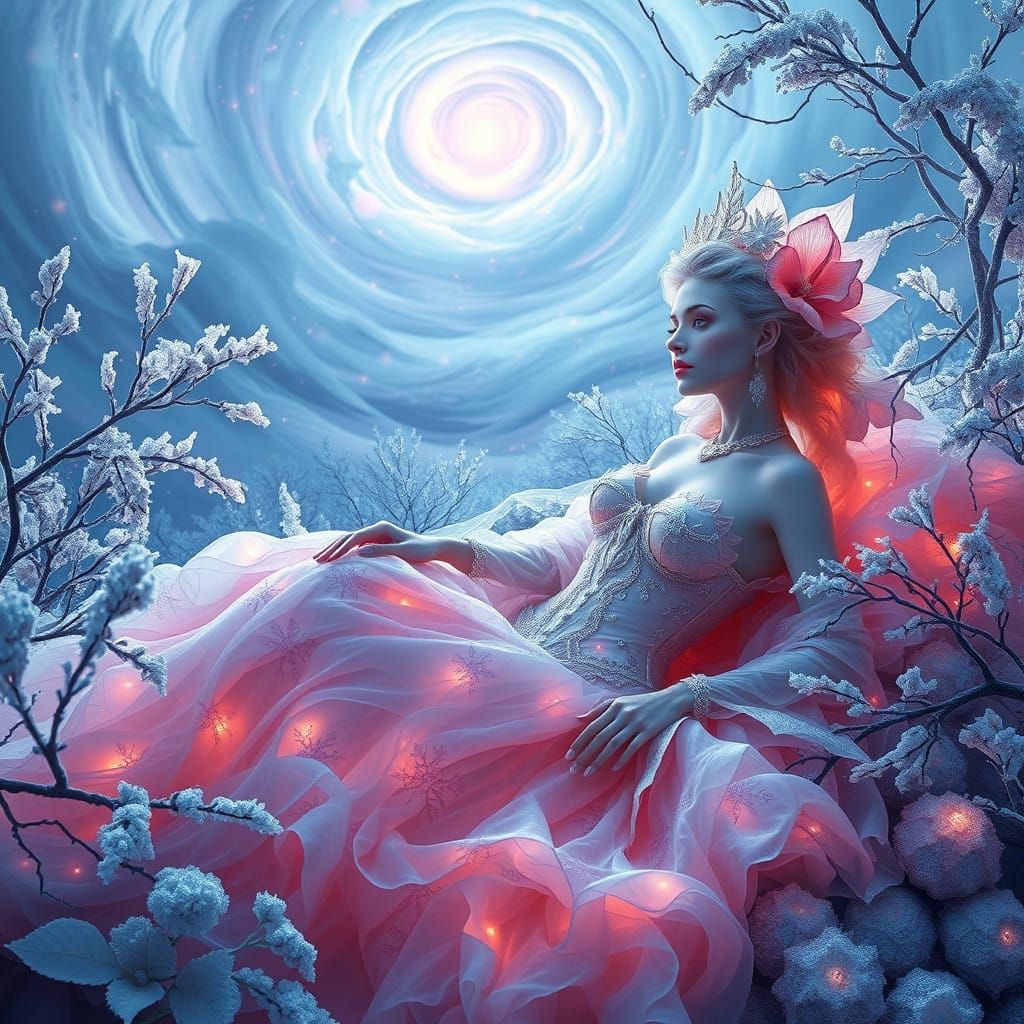 Hyper-Realistic Goddess in Winter Wonderland