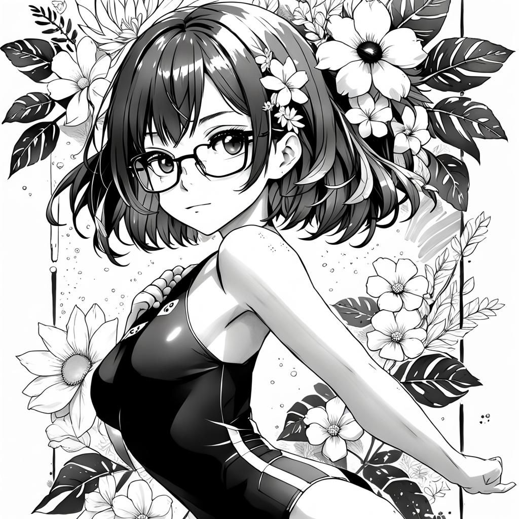 Vintage-Inspired Anime Portrait in Black and White