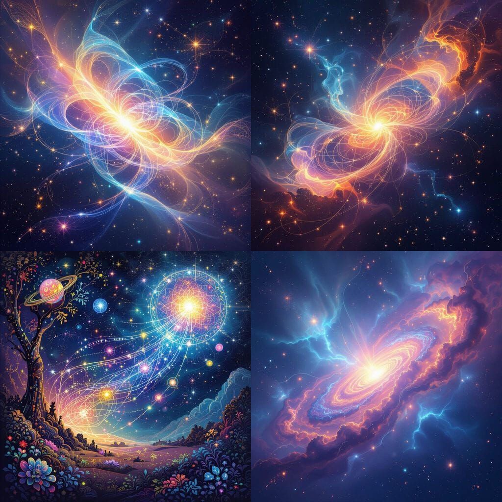 Holographic Astral Cosmic Illustration with Magical Glowy St...