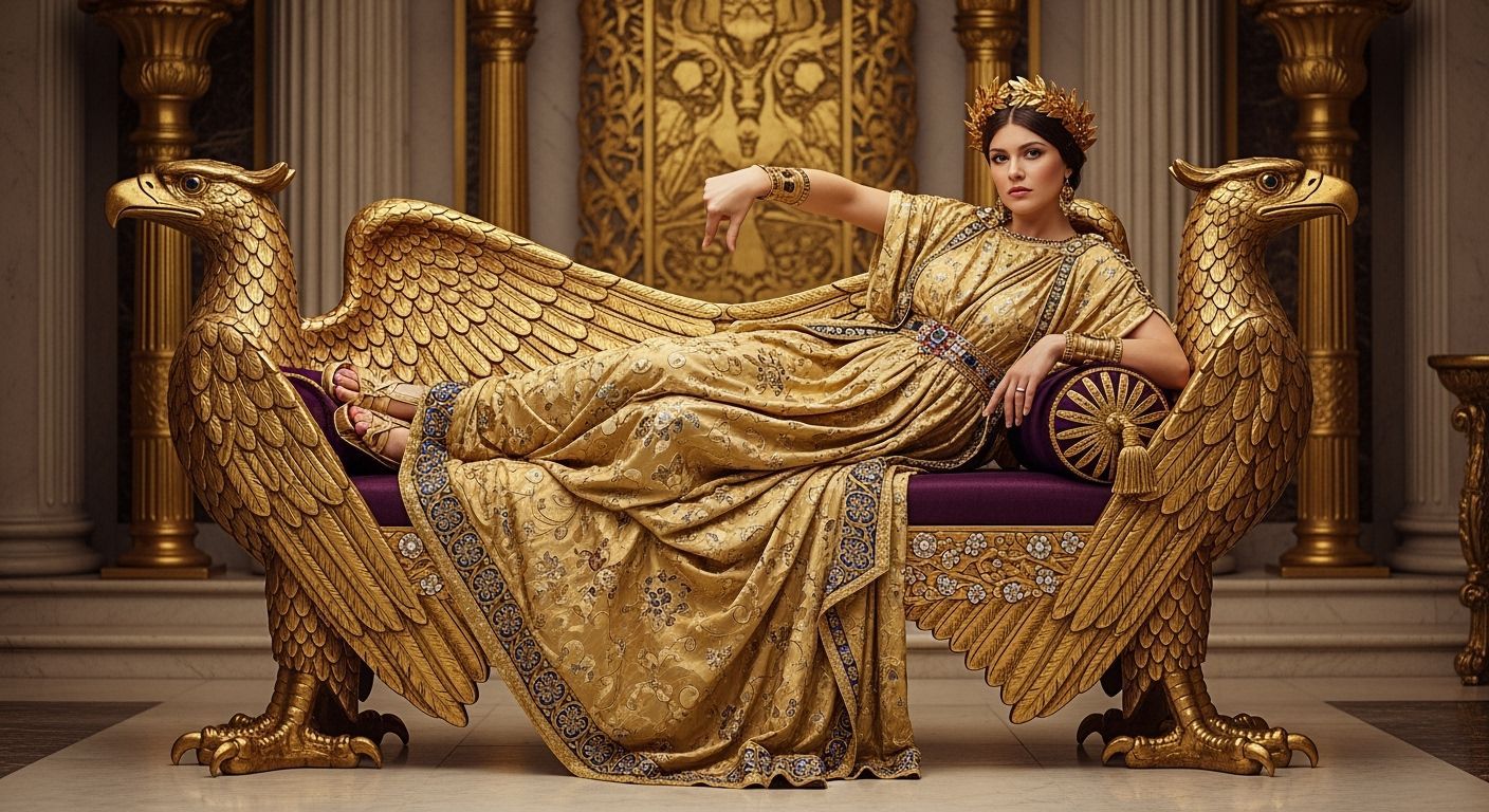 Roman Empress on Eagle Chaise Lounge in Klimt Style