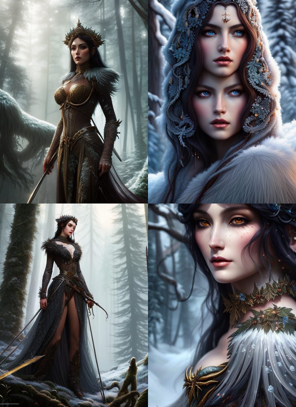 Dark-haired Forest Goddess in Ethereal Splendor