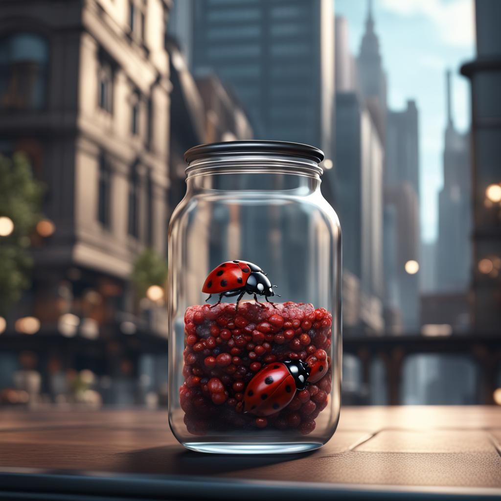 Ladybug in a City Jar, Detailed Matte Painting