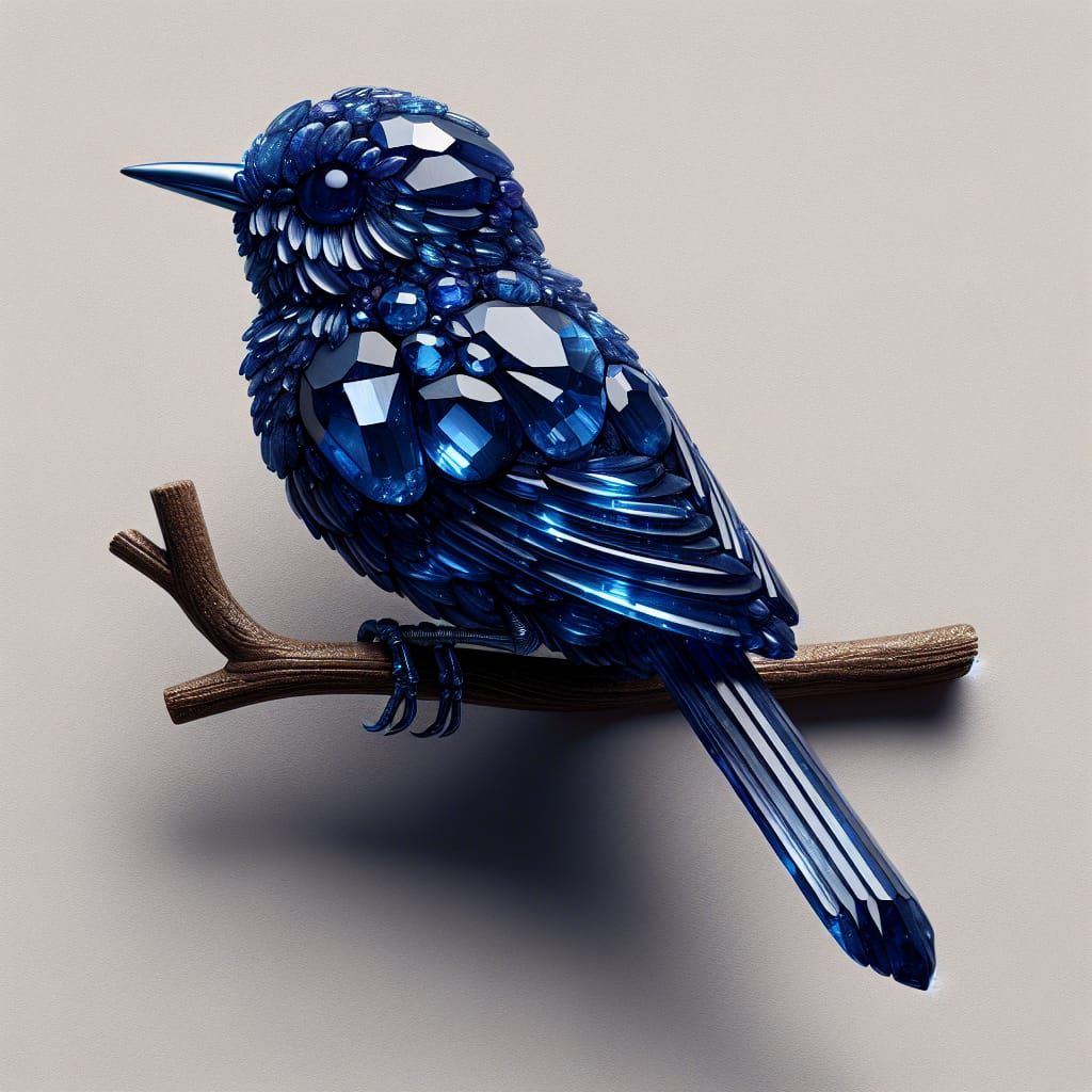 Sapphire Masterpiece: A Lifelike Bird in Intricate Gemstone...
