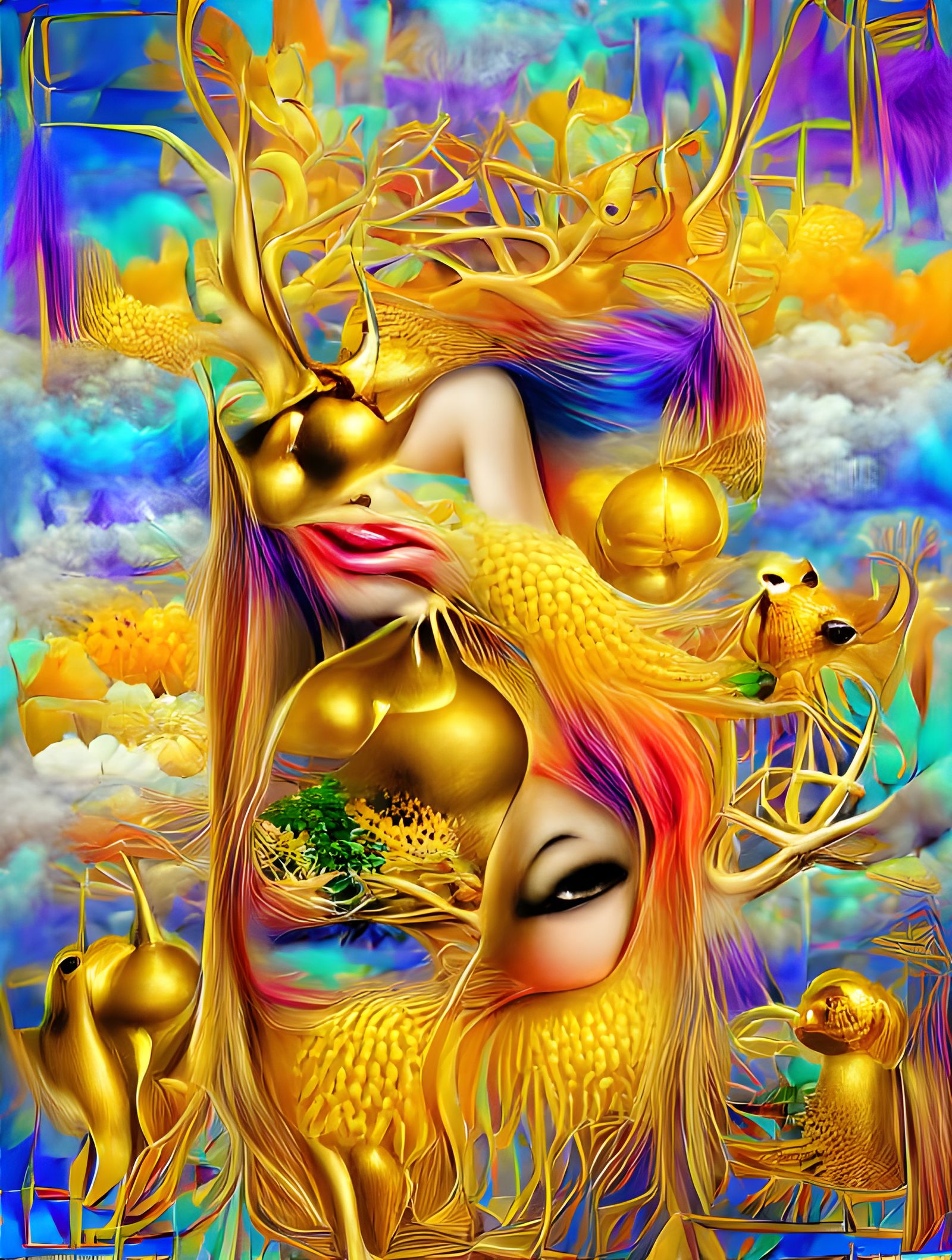 Surreal Goddess in Golden Dreamscape