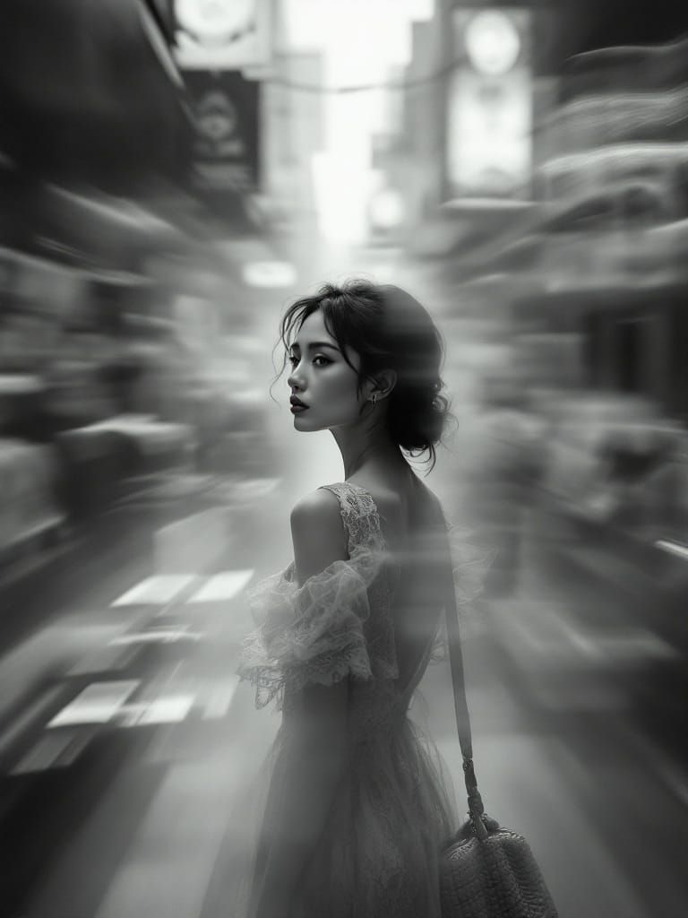 Ethereal City Streets in Monochromatic Hues