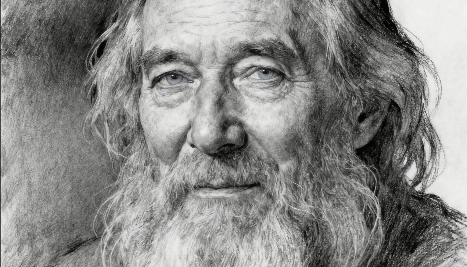 Gray Charcoal Sketch of Kind Old Man