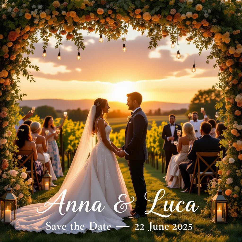 Romantic Vineyard Wedding Sunset Poster