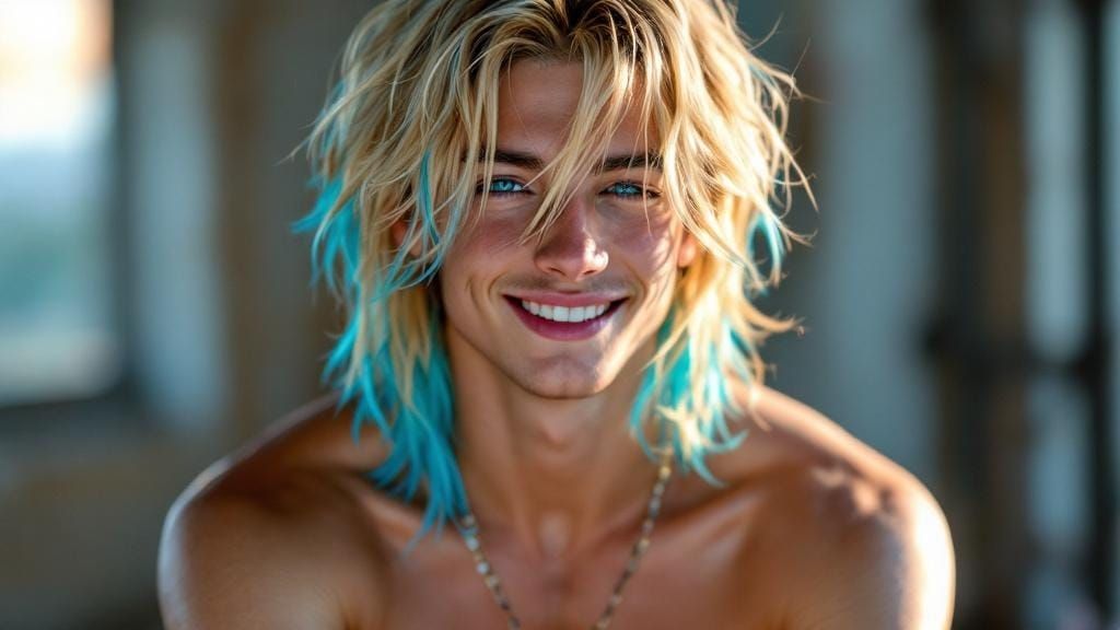 Anime-Inspired Portrait: Blond Youth with Blue Highlights