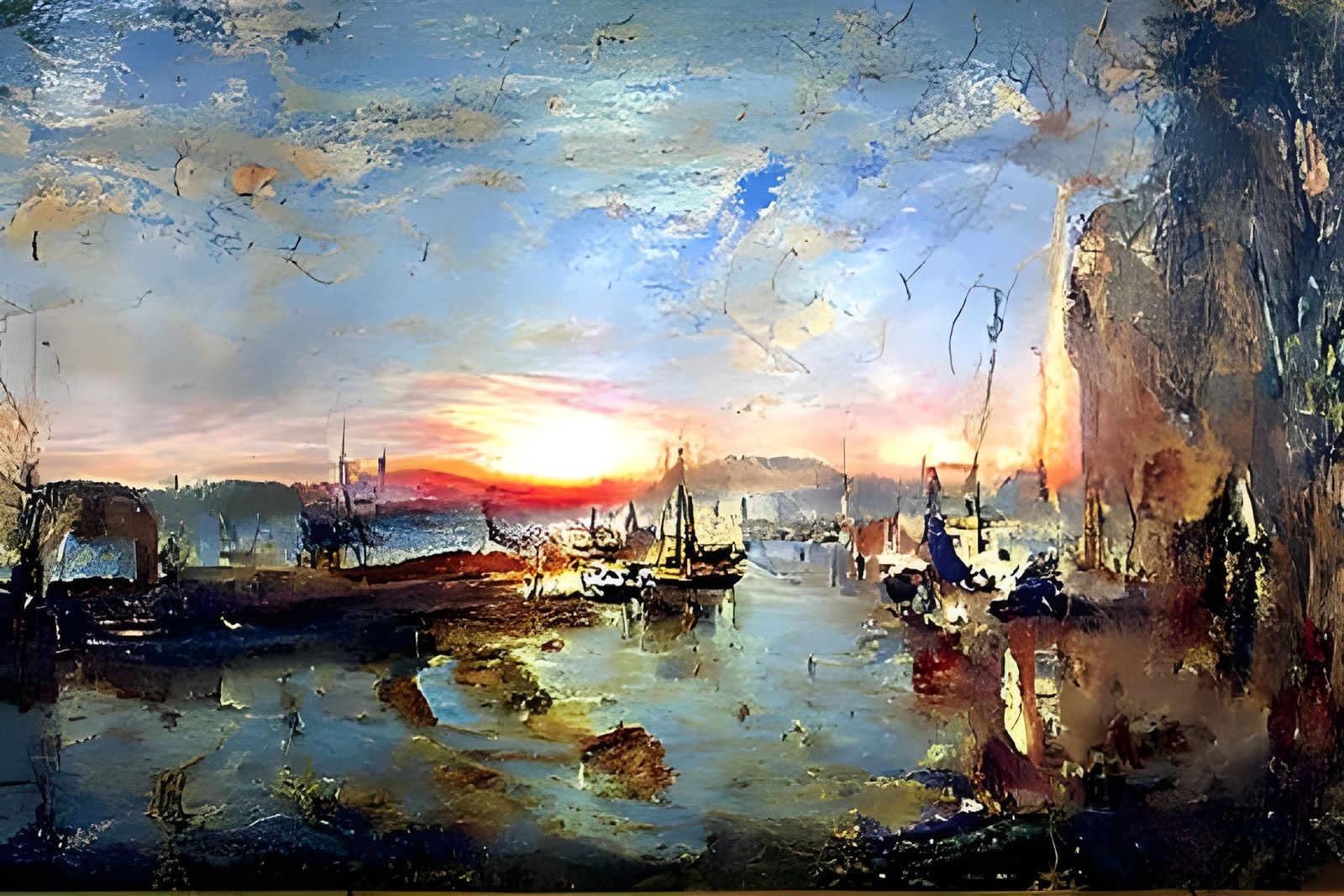 Romantic Sunset Scene in Oil Paint