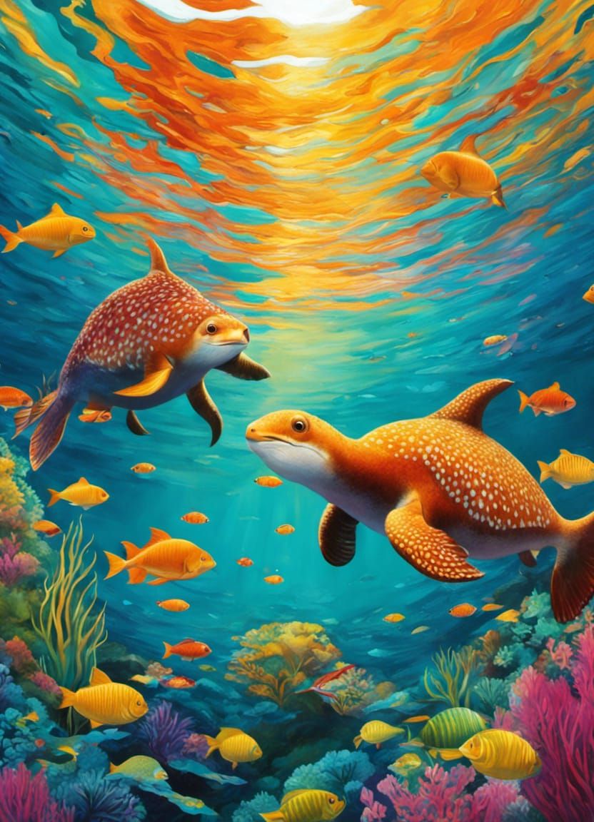 Tropical Underwater Scene in Vibrant Triadic Colors