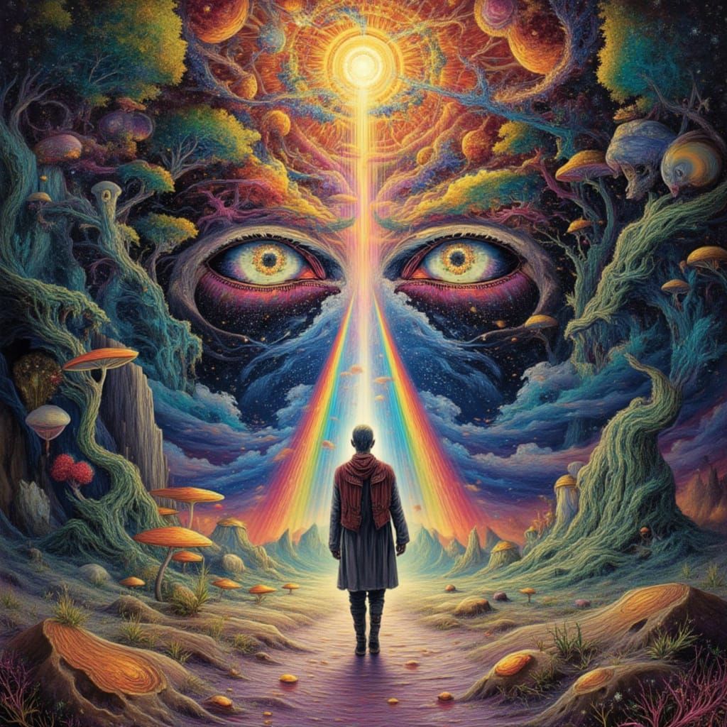 Psychedelic Digital Portrait of Man in Energy Vortex