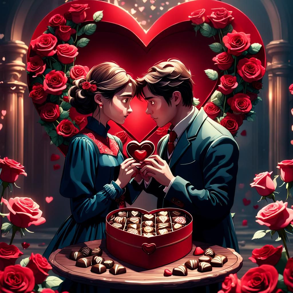 Romantic Valentine's Day Fantasy in Deep Color and Intricate...