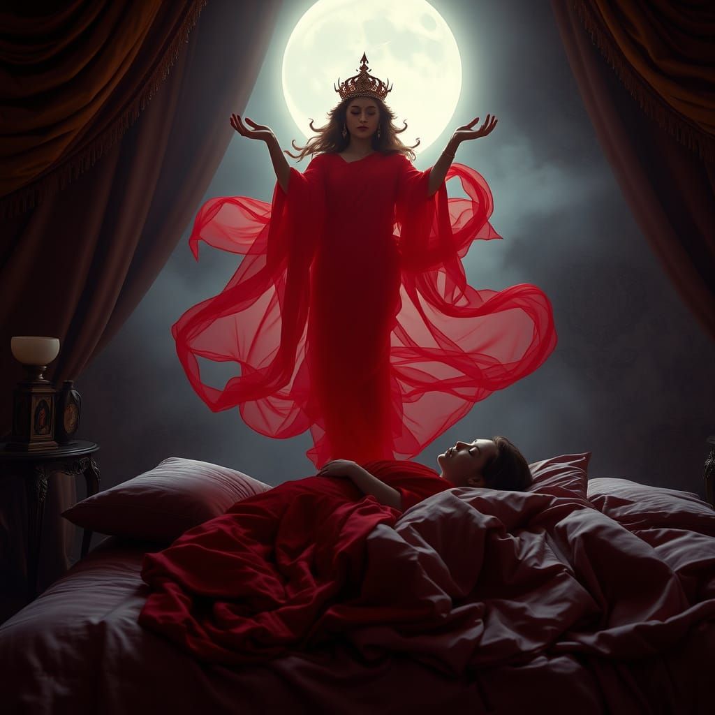 Majestic Red Tara Goddess Over a Serene Sleeping Woman in La...