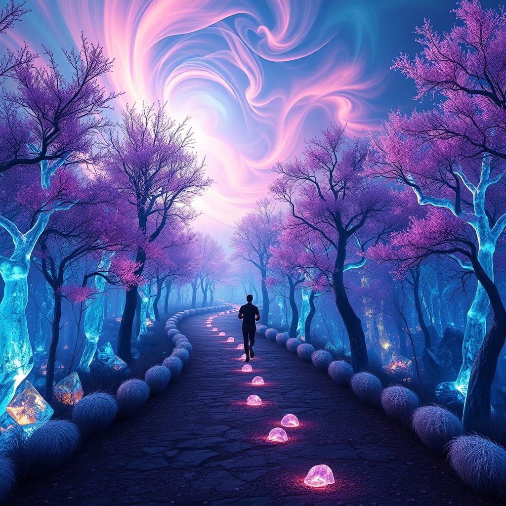 Surreal Jogger Embarks on a Crystal-Encrusted Odyssey Under ...